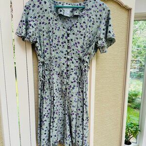 Vintage 90s Romper, Floral Green and Purple Romper, Boho Romper, Flowy Romper